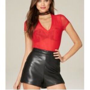 Bebe mesh Red Sheer V-Neck bodysuit Sm